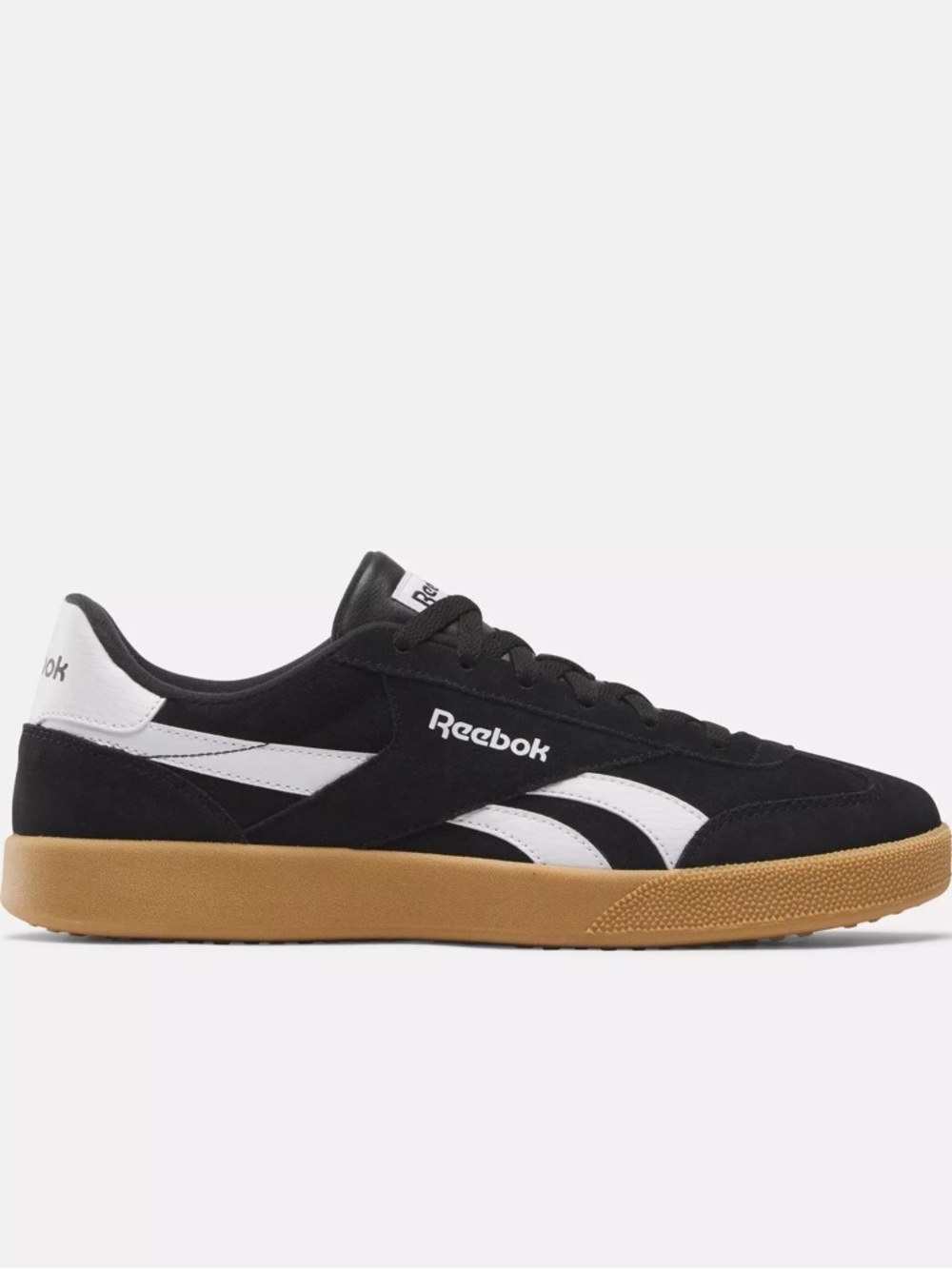 Reebok Men's Black & White Suede Low-Top Sneakers with Gum Sole